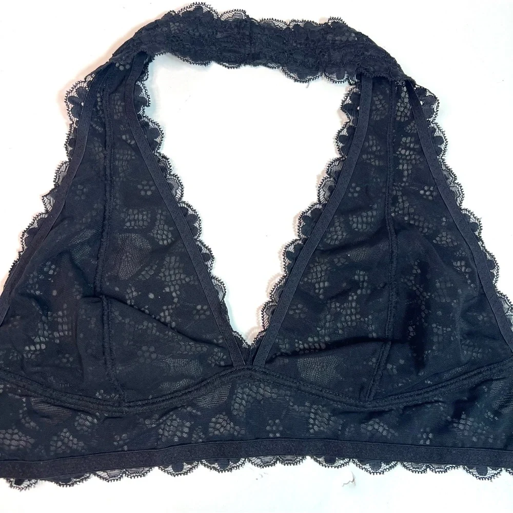 Free People Intimately Halter Black Lace Bralette Size Large